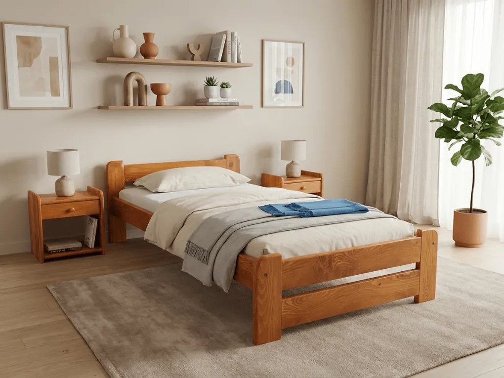 Łóżko Emily 80 x 200 cm, olcha Stelaż: Ze stelażem listwowym rolowanym, Materac: Materac Deluxe 10 cm