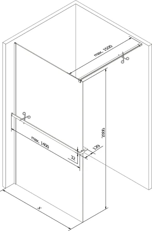 Mexen Kioto+ ścianka prysznicowa z półką Walk-in 95 x 200 cm, transparent, chrom - 800-095-121-01-00