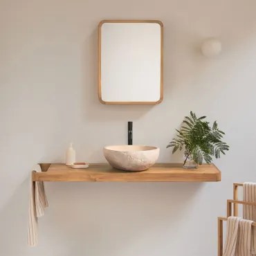 Zestaw Mebli Łazienkowych 130x45 Cm Wiszący Z Drewna Tekowego Neill Drewno Tekowe & Nieregularna - Sklum