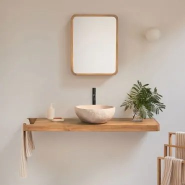 Zestaw Mebli Łazienkowych 130x45 Cm Wiszący Z Drewna Tekowego Neill Drewno Tekowe & Nieregularna Z - Sklum