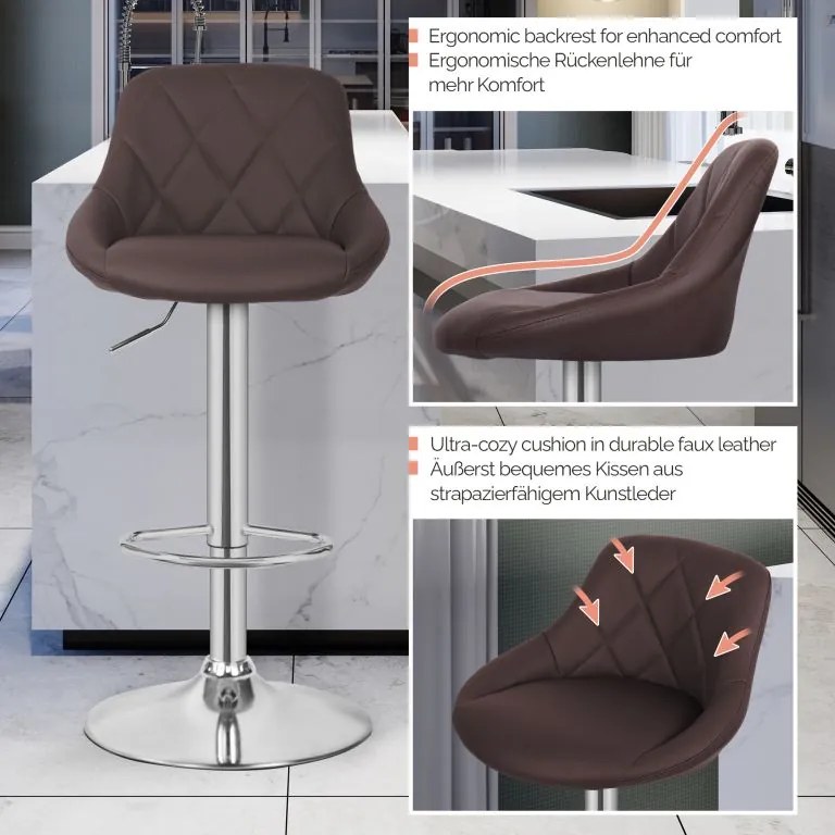 MIADOMODO Stołek barowy 2 szt, bez podłokietnika, brązowy