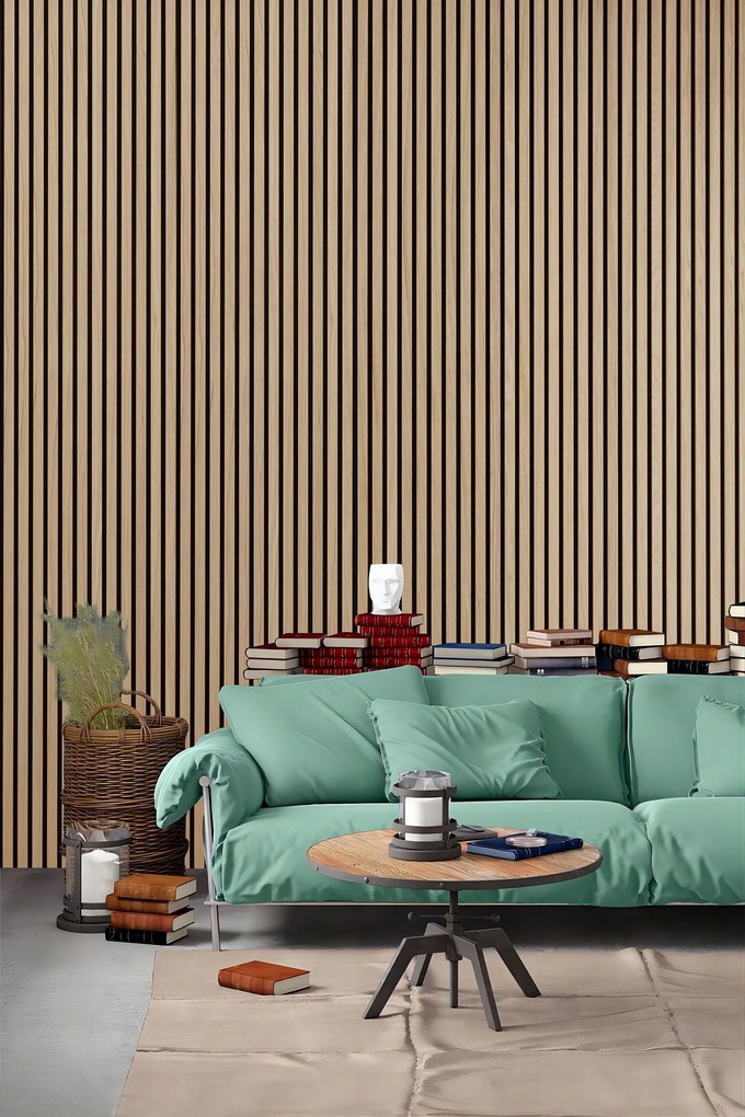 Drewniany panel akustyczny, 2400 x 600 mm, czarny podkład, dąb bejcowany