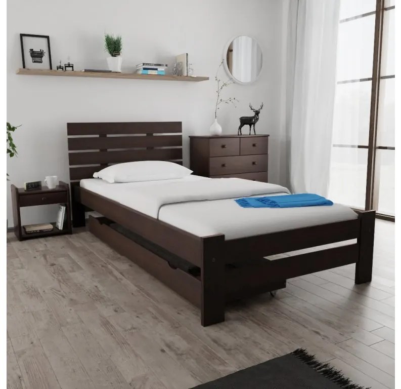 Łóżko PARIS podwyższone 90 x 200 cm, orzech Stelaż: Ze stelażem listwowym rolowanym, Materac: Materac Somnia 18 cm
