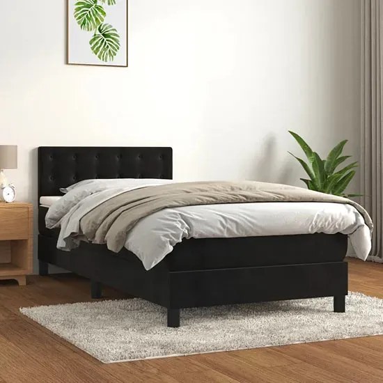Czarne tapicerowane łóżko z zagłówkiem i materacem 90x200 - Lisila 4X