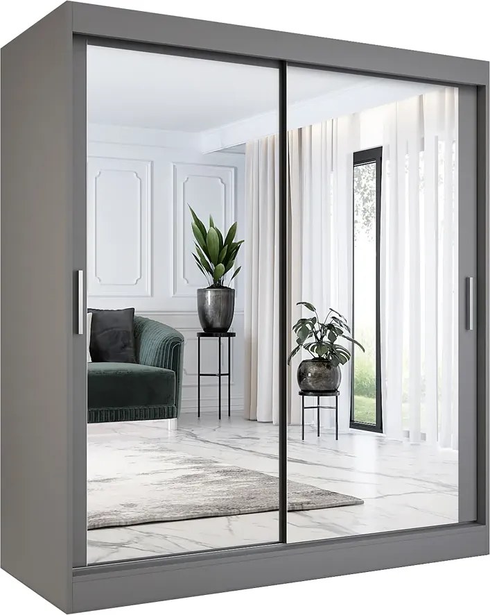 Antracytowa szafa przesuwna lustrzana 180 cm F2-P01