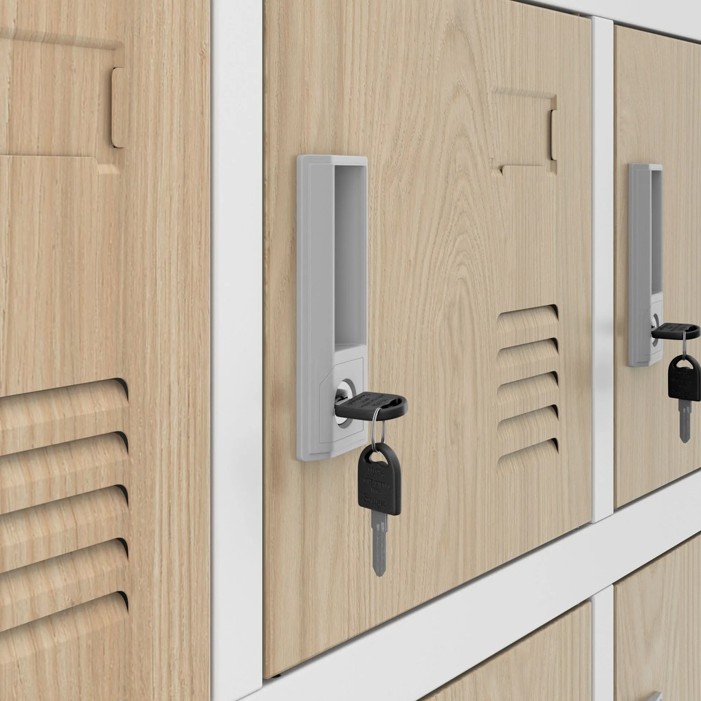 Szafka pracownicza skrytkowa 18-skrytkowa biała/dąb sonoma, 900 x 1850 x 400 mm: KAROL Eco Design