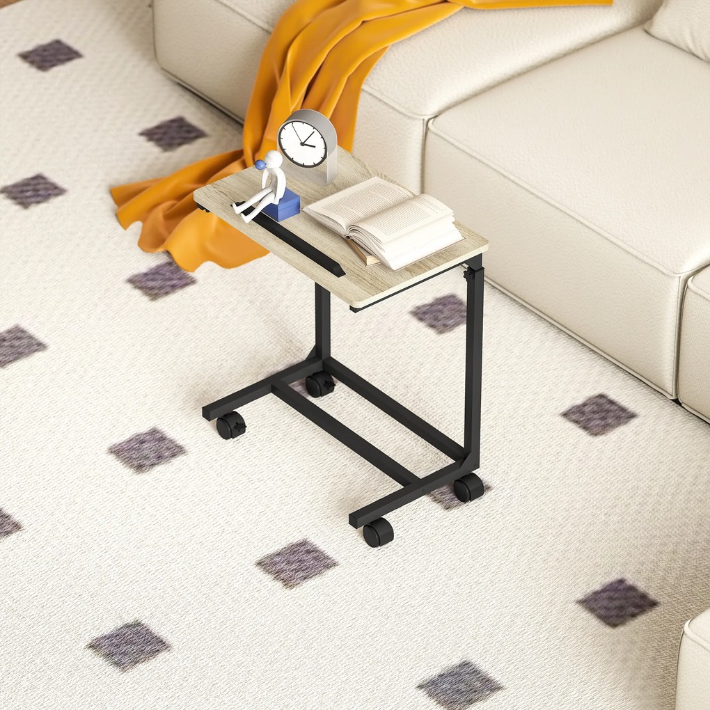 HOMCOM Stolik pomocniczy, biurko, stolik nocny, regulowana wysokość, 4 kółka, metalowa rama