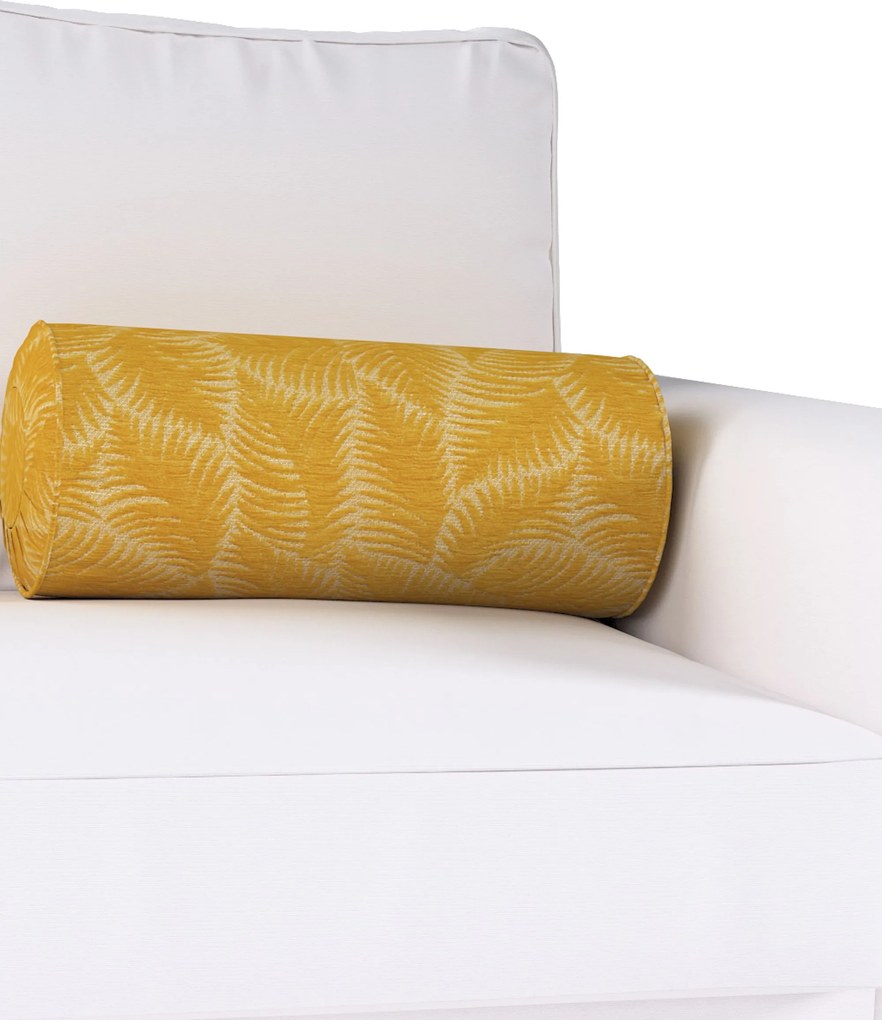 Poduszka wałek z zakładkami kolor żółty tkanina strukturalna, wzorzysta