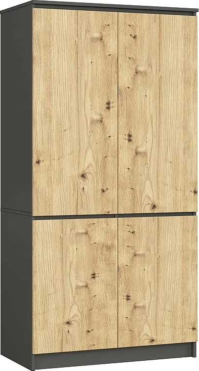 Szafa AKORD S90 4 drzwi Grafit Szary, Dąb Artisan 90x51x180 cm