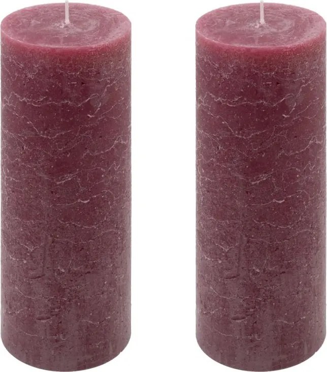 Zestaw świec rustykalnych, 20 cm, Ø 7,5 cm, bordowy, 2 szt.