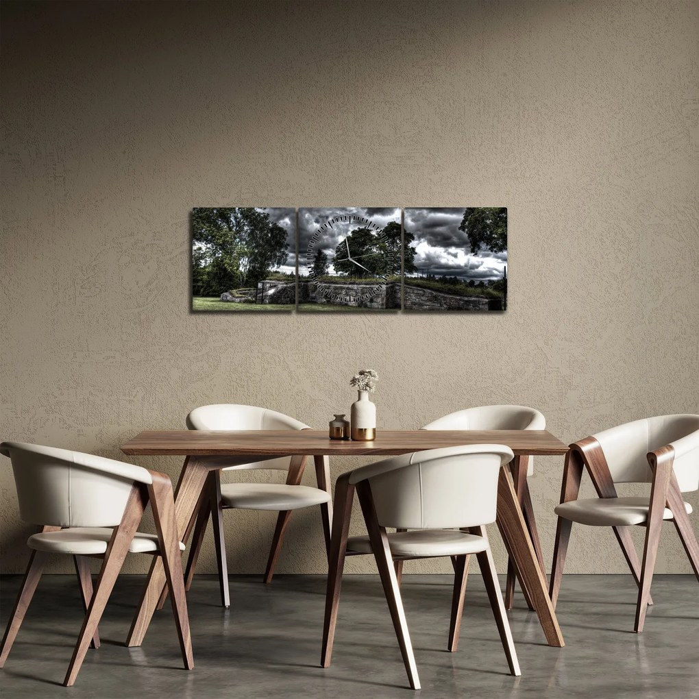 Obraz zachmurzonego nieba (z zegarem) (90x30 cm)