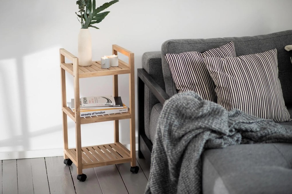 Regał łazienkowy na kółkach ACINA z trzema półkami, drewno akacjowe, WENKO