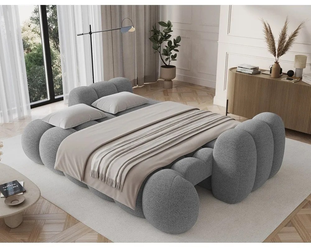 Szara rozkładana sofa z materiału bouclé 256 cm Cotonn – ELTAP