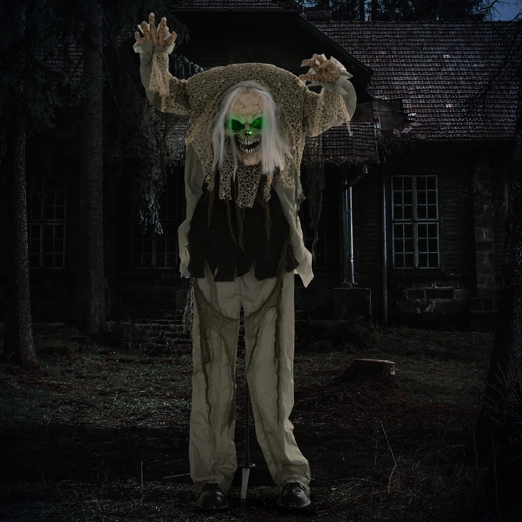 HOMCOM Duch-szkielet na Halloween, przerażający wył, zielone światło, ruchome ramiona, 160 cm