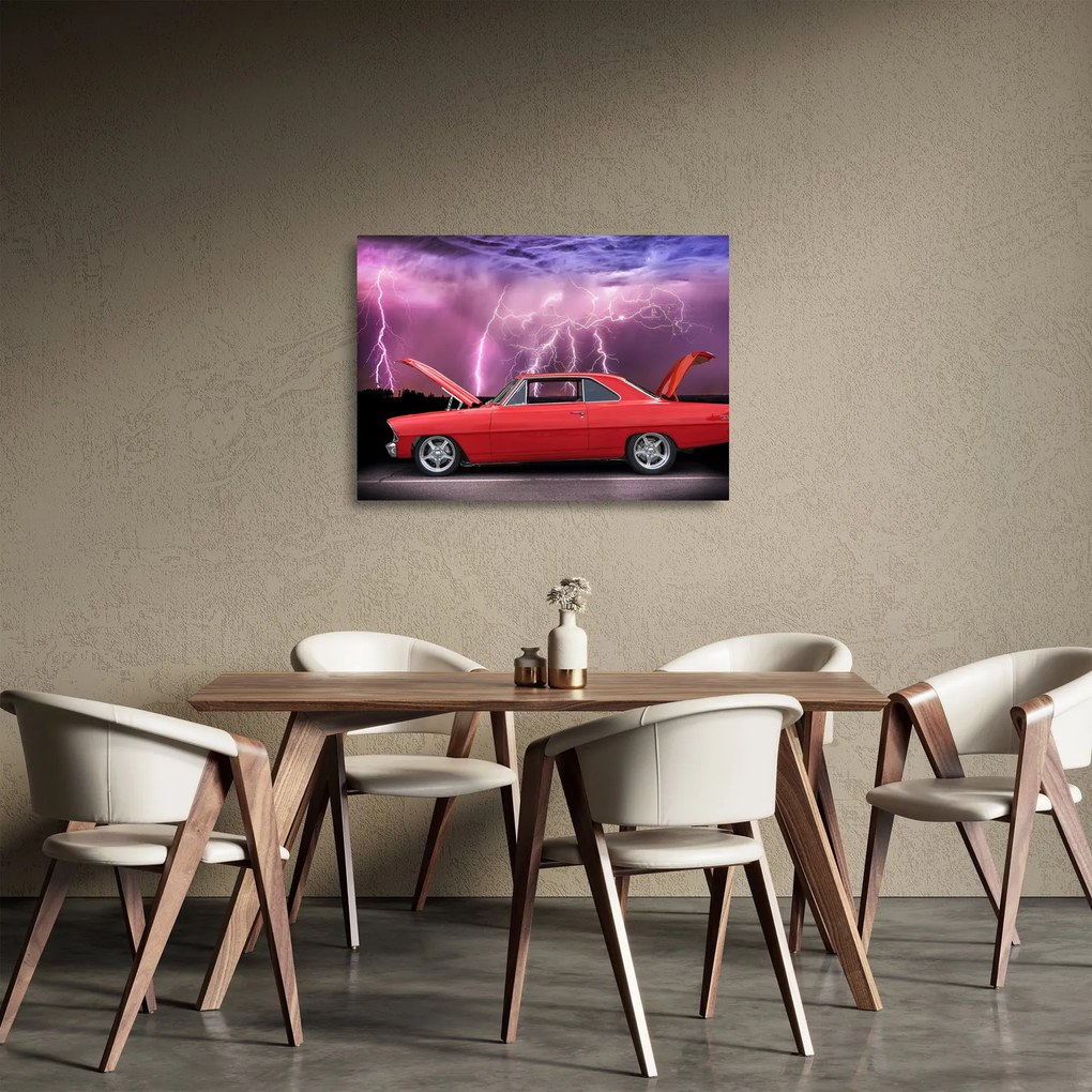 Obraz na szkle - czerwone auto (70x50 cm)