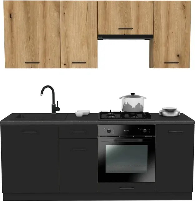 Zestaw Mebli Kuchennych MODERN 200 cm Czarny/Dąb Evoke Loftowy