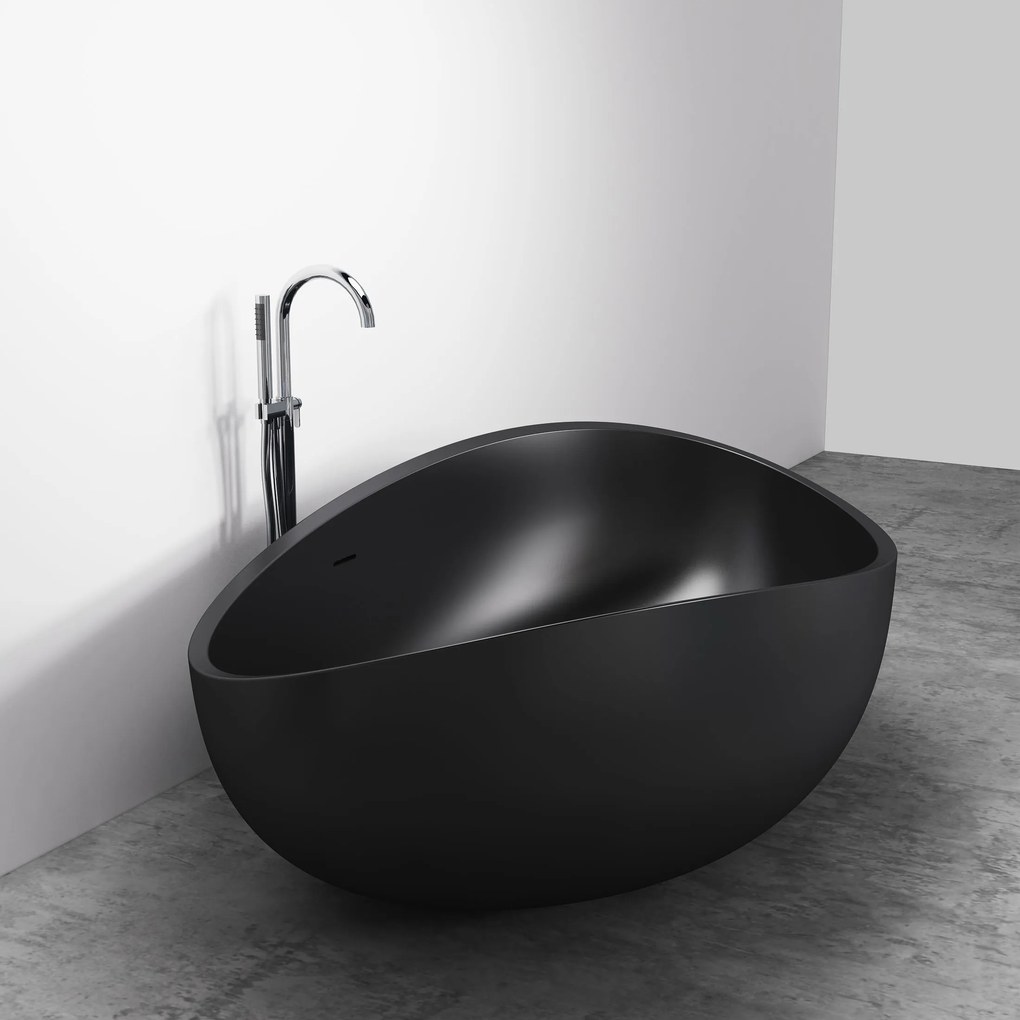 Wanna wolnostojąca WAVE konglomerat Solid SurfaceCzarny mat - 180 x 110 x 62 cm