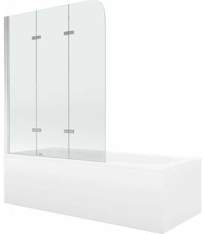 Mexen Vega wanna prostokątna 170 x 70 cm z obudową i parawanem 3-skrzydłowym 120 cm, transparent, chrom - 550117070X9012030100