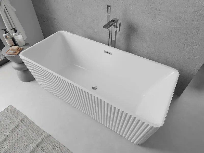 Mexen Nila wanna wolnostojąca ryflowana 170 x 75 cm, biała, przelew chrom - 52841708000-01