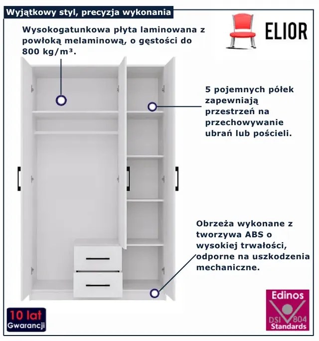 Biała dwudrzwiowa szafa do sypialni E3-L38