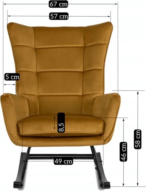 Fotel Bujany na Biegunach Uszak Wypoczynkowy JACKSON Musztardowy Welurowy do Salonu Nowoczesny