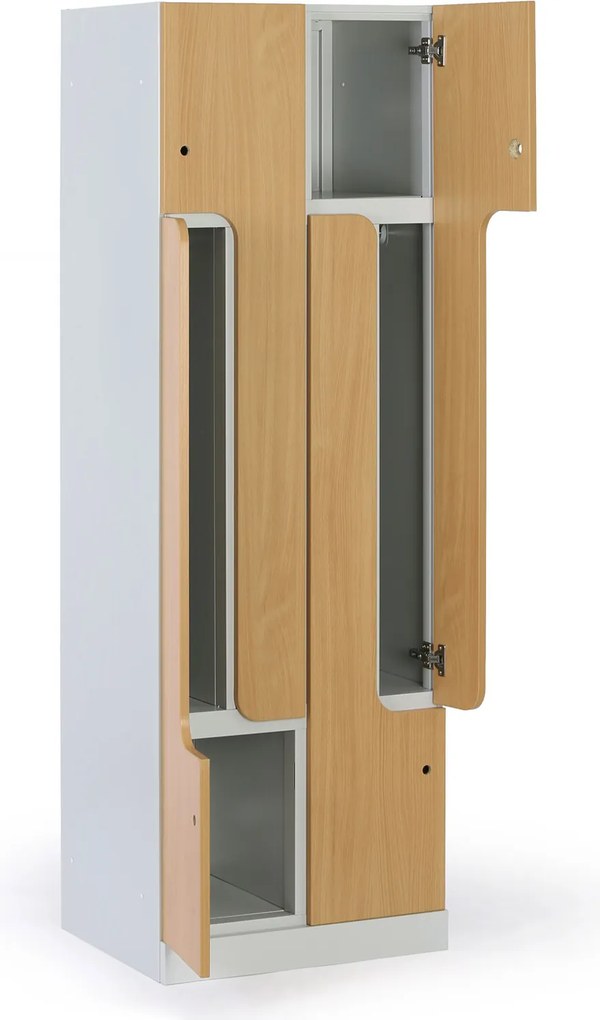 Metalowa szafka ubraniowa S1 Z, 4-drzwiowa, 1850 x 600 x 500 mm, demontaż, zamek mechaniczny z kodem, drzwi laminowane, dąb naturalny