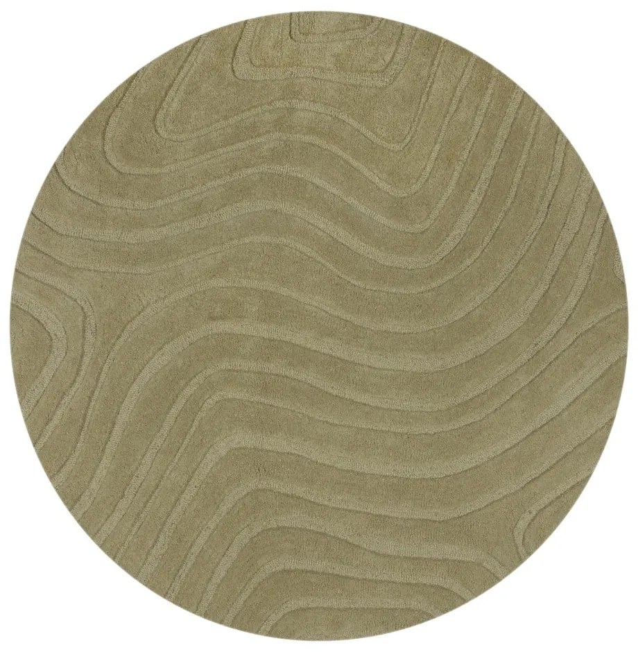Wełniany okrągły dywan tkany ręcznie w kolorze khaki ø 160 cm Mesmerise Sage – Flair Rugs