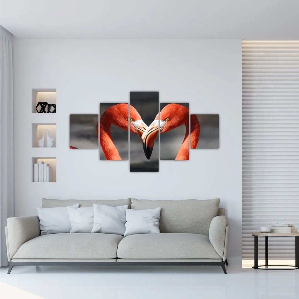 Obraz dwóch zakochanych flamingów (125x70 cm)