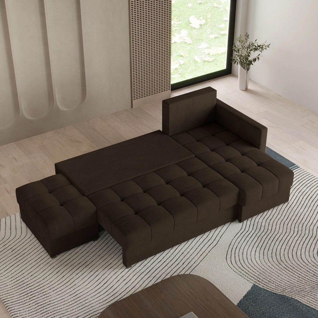 Masseno Narożnik LUMARI z funkcją spania i pojemnikiem na pościel Narozniki L, Rozkładana sofa - Brązowy, KRONOS 06