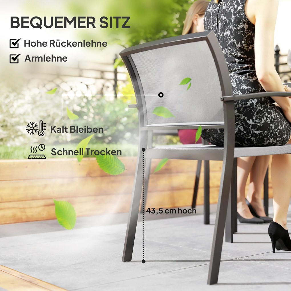 Outsunny 7-częściowy Zestaw Stołowy, 6 Krzeseł, 1 Stół, Składane, Łatwy w Czyszczeniu, Rama Stalowa, Meble Ogrodowe, Szary