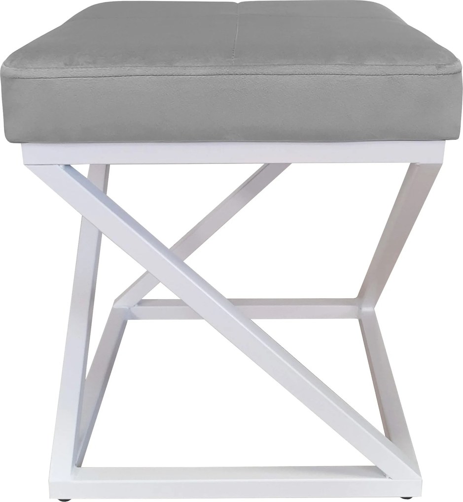 Pufa ZOA tkanina Welur loft ławka podnóżek metal : Kolor Stelaża - Biały, Kolor tkaniny - VELVET - MG17, Typ tkaniny - Velvet