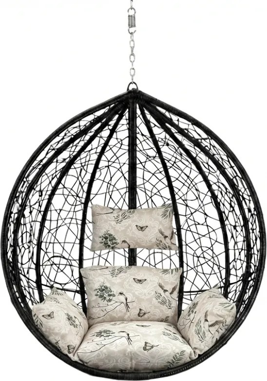 Czarne wiszące krzesło KOKON bez stojaka, beżowa poduszka