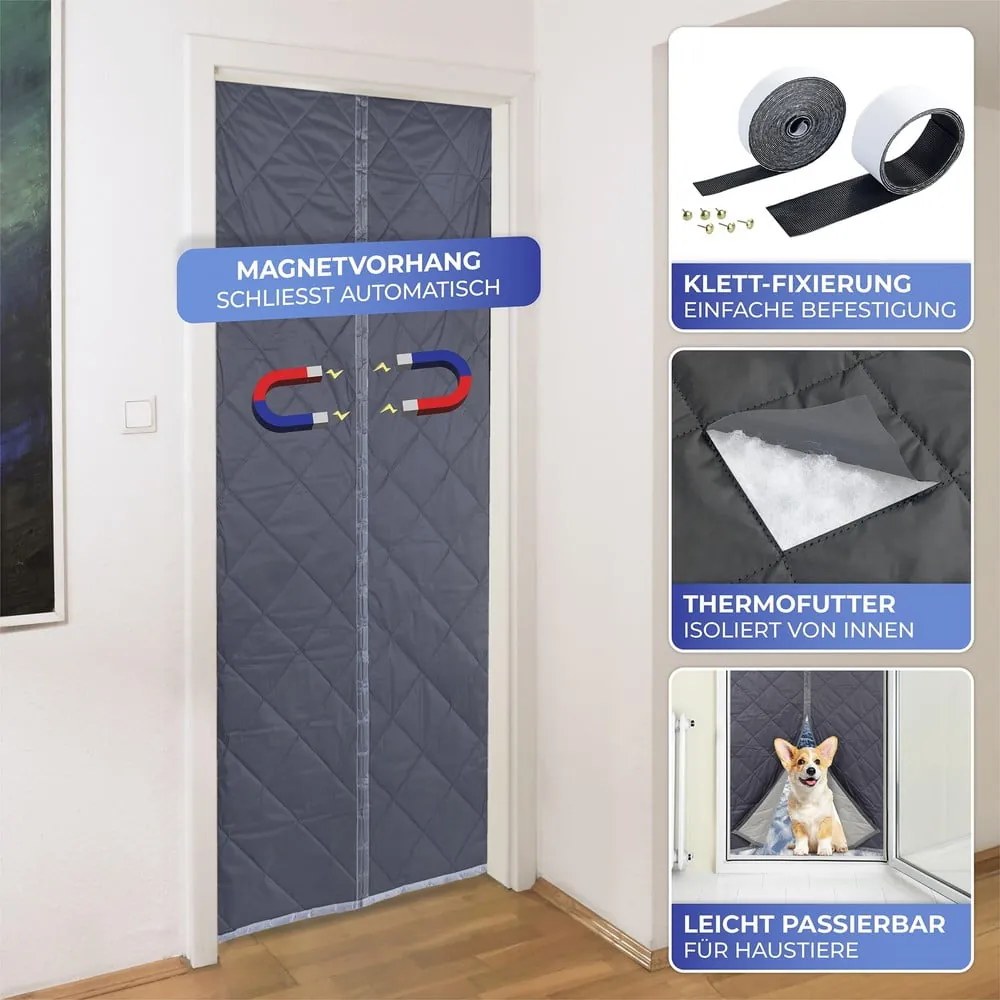 Zasłona termiczna na drzwi w szaro-srebrnym kolorze 90x200 cm – Maximex