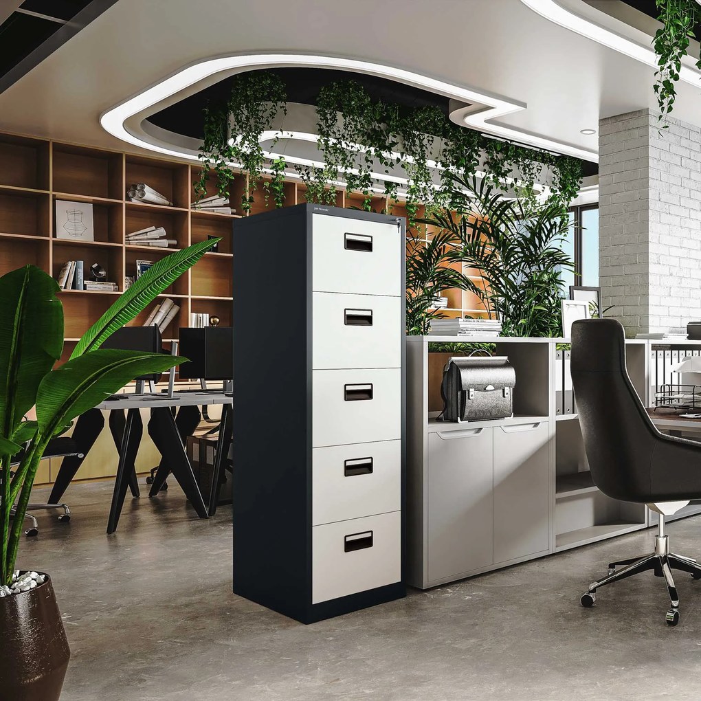 Metalowa szafa kartotekowa SARA V5, 460 x 1630 x 620 mm, antracytowo-biała