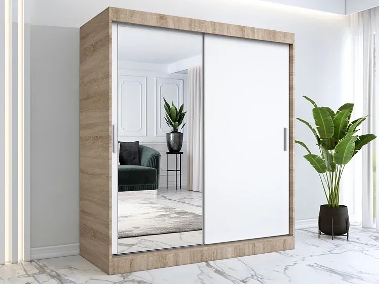 Szafa przesuwna dąb sonoma + biały 180 cm - Seko 5X
