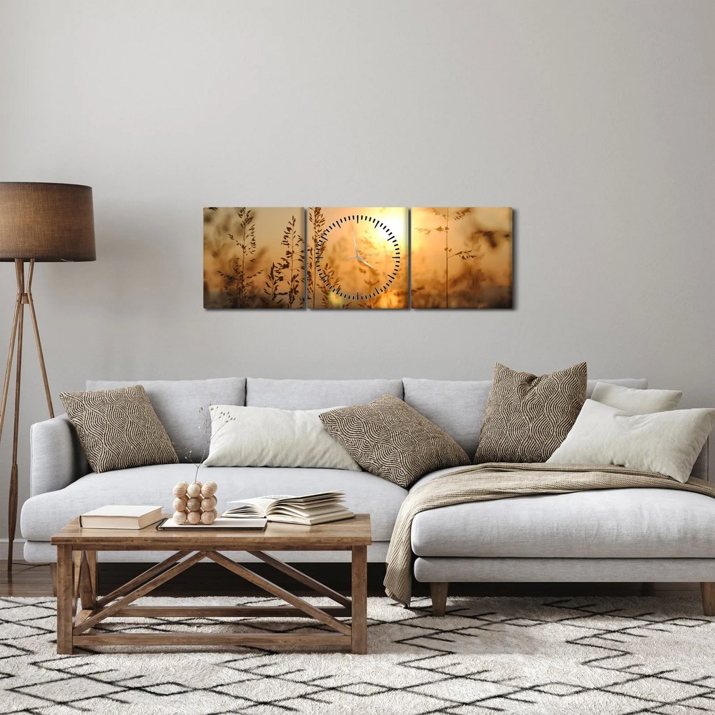 Obraz wschodu słońca (z zegarem) (90x30 cm)