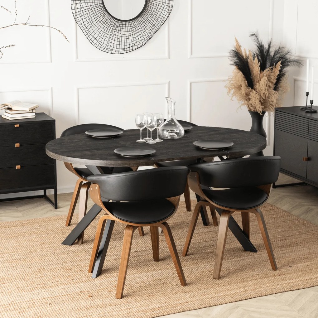 Stół Okrągły Rozkładany LUKAS 100-250 cm Czarny Nowoczesny Loft
