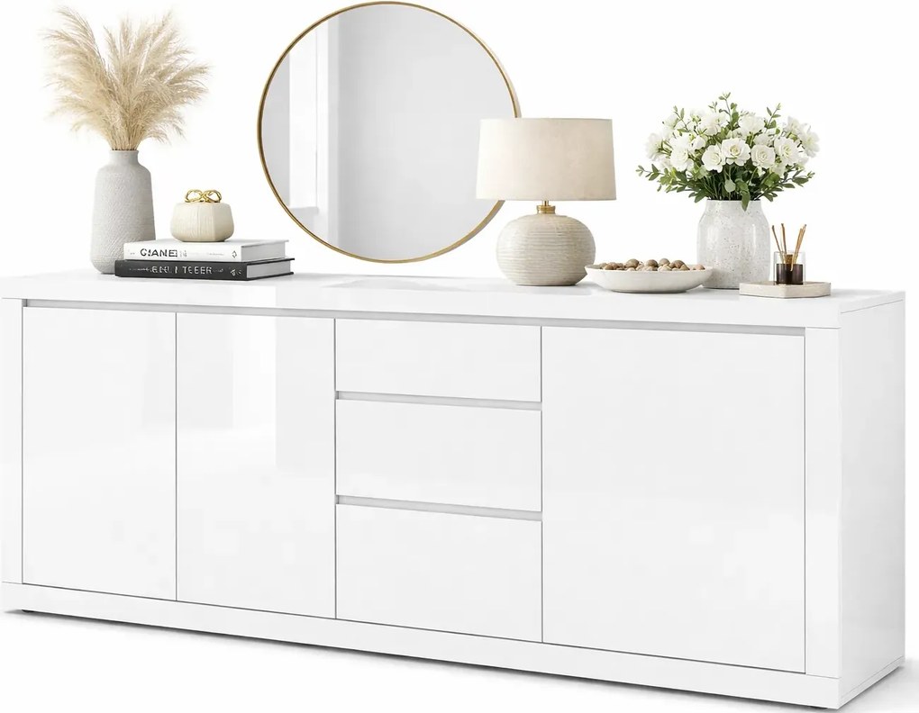 Szeroka biała komoda z szufladami i szafkami R5-D68