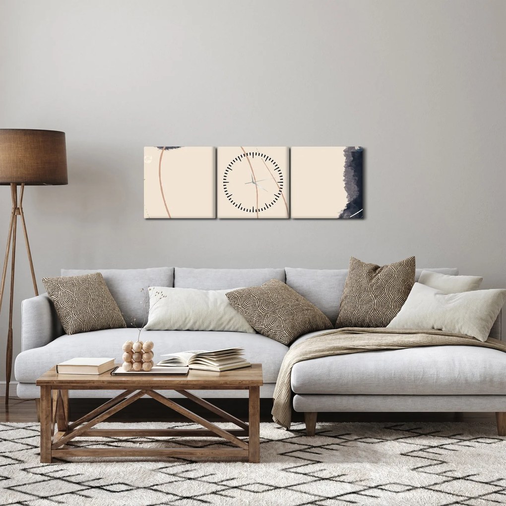 Obraz - Beżowa abstrakcja (z zegarem) (90x30 cm)