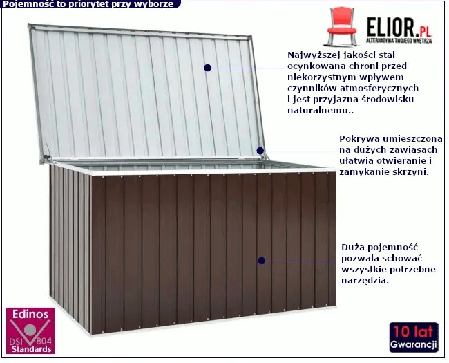 Brązowa skrzynia ogrodowa ze stali Z2-R15