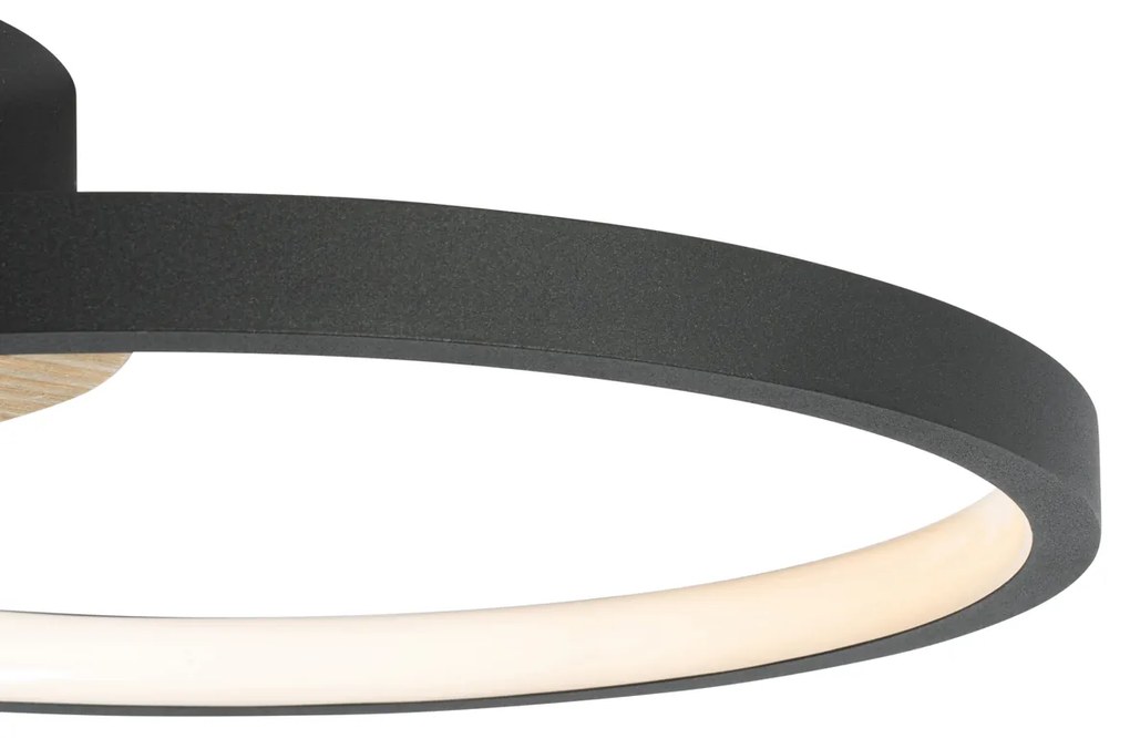 Nowoczesna lampa sufitowa czarna z drewnem z możliwością ściemniania LED 3-stopniowego - Alec