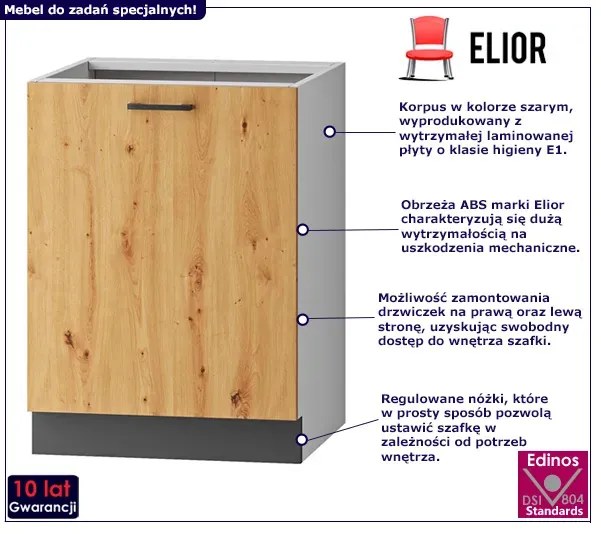 Dolna szafka kuchenna z jednym frontem dąb artisan H1-D96