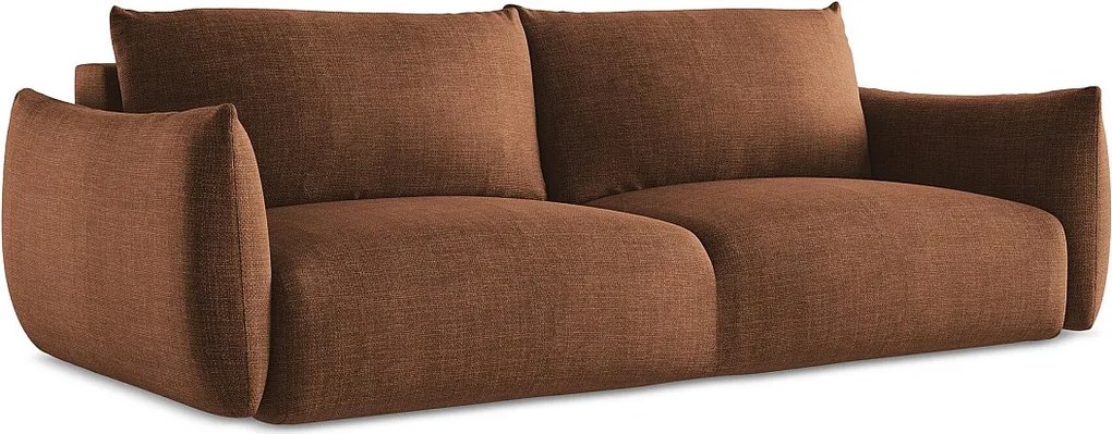 Kanapa 3-osobowa z funkcją spania - z tkaniny strukturalnej - terakota - LEILA