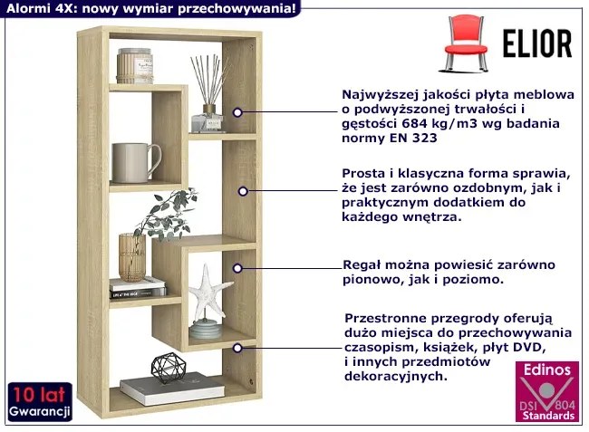 Skandynawski regał wiszący lub stojący dąb sonoma - Alormi 4X