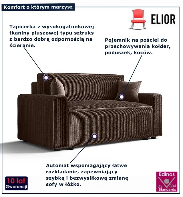 Brązowa tapicerowana sztruksem sofa rozkładana S2-S20