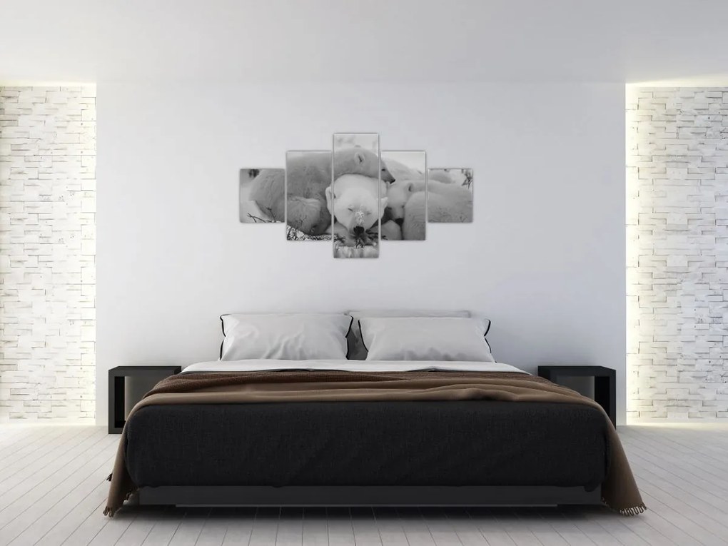 Obraz - Niedźwiadki polarne, czarno - biały (125x70 cm)