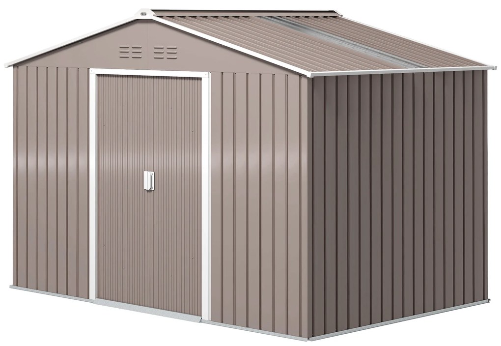 Outsunny Metalowy Schowek na Narzędzia z Drzwiami Przesuwnymi i Oknami Wentylacyjnymi, 277 x 195 x 192 cm, Jasnoszary