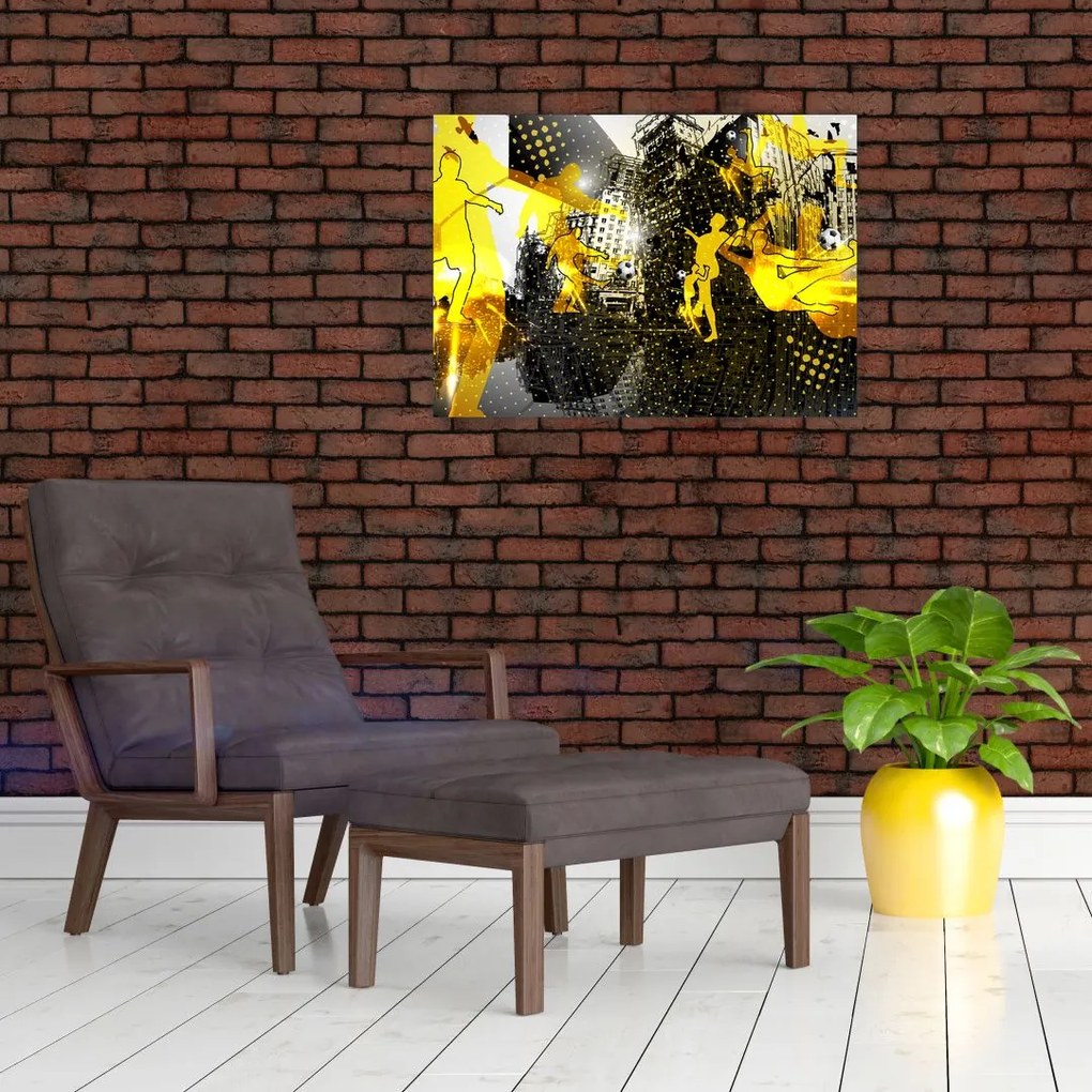 Obraz na szkle - Piłka nożna w wielkim mieście (70x50 cm)