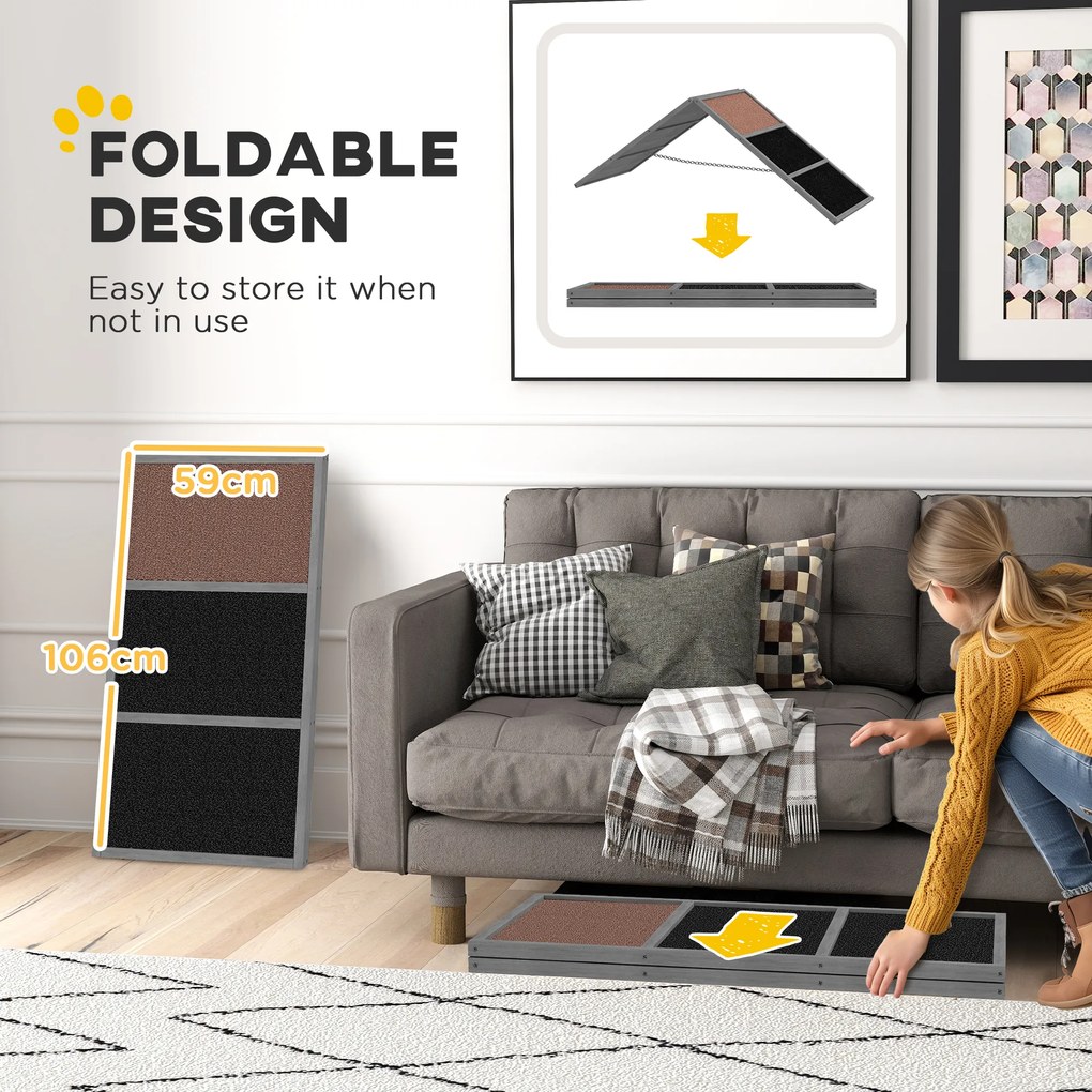 PawHut Rampa treningowa dla psów, urządzenie sportowe, konstrukcja w kształcie A, antypoślizgowa powierzchnia, 173 x 59 x 66 cm, szary | Aosom PL