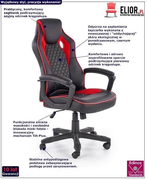 Czarno-czerwony obrotowy fotel gabinetowy - Indik
